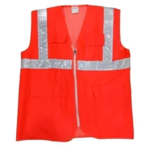 Deltech Safety PC02 Fabric Red Sleeveless Safety Jacket with Micro Prismatic Tape, Size: Free