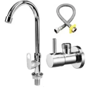 Fastgear Stainless Steel Angle Wall Valve Set with Swan Neck Tap & Connection Pipe by Moglix