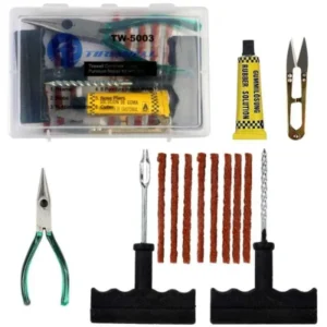 Tirewell TW-5003 6-in-1 Portable Tubeless Tire Puncture Kit with Storage Box, Emergency Flat Tire Repair Box for Car, Bike, SUV, & Motorcycle