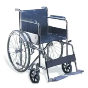 ABCO SURGICOS 125kg Steel Chrome Finish Foldable Economy Manual Wheelchair with Fixed Armrest & Footrest, KY809