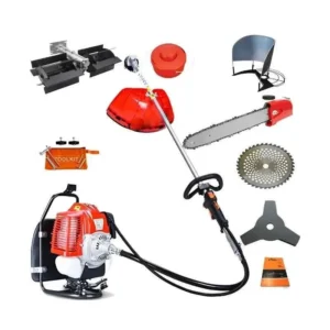 Greenleaf 2HP 43CC 4 Stroke Petrol Engine Backpack Brush Cutter with Weeder/Tiller Chainsaw Paddy Guard and Blade Attachments, BP-GX-35TA